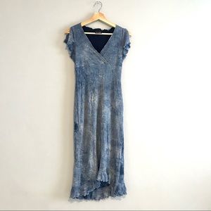 Pale Blue Tie Dyed Ruffled Chiffon Midi Dress